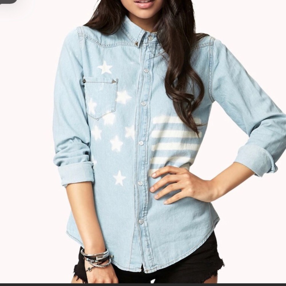 Forever 21 American flag print shirt